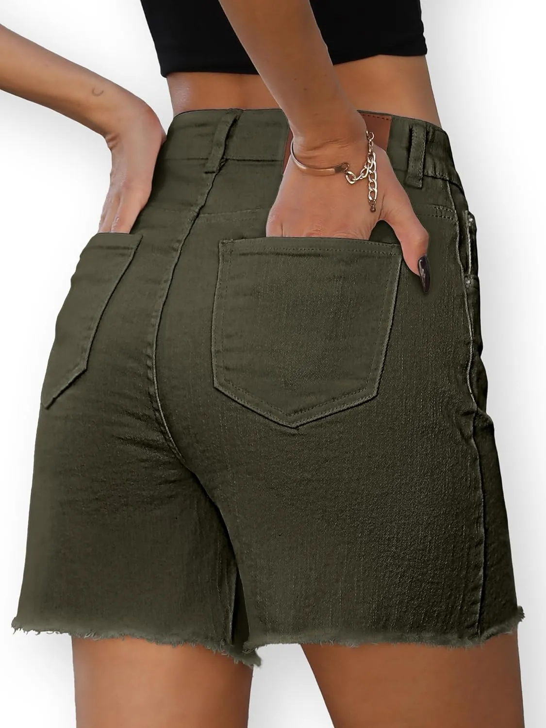 ELLEVEN Women's Raw Hem Jean Shorts, Wide Straight Leg Mom Denim Shorts