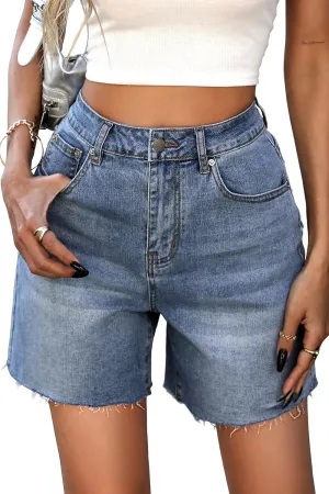 ELLEVEN Women's Raw Hem Jean Shorts, Wide Straight Leg Mom Denim Shorts