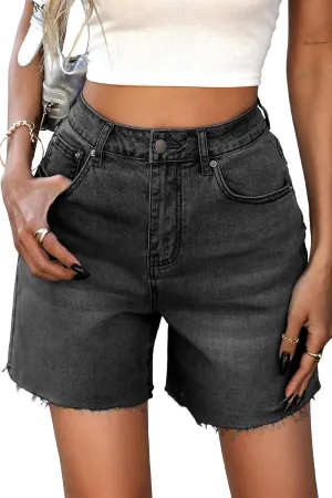 ELLEVEN Women's Raw Hem Jean Shorts, Wide Straight Leg Mom Denim Shorts