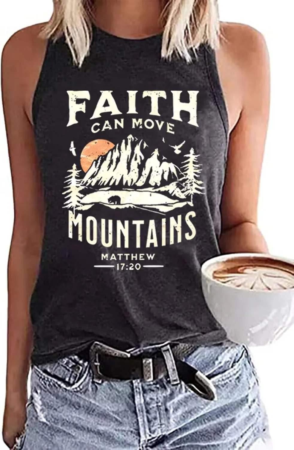 Faith Can Move Mountains Tank Top Women Christian Sleeveless Shirt Religious Faith Vest Shirt Camping Hiking Tee Tops