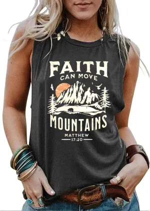 Faith Can Move Mountains Tank Top Women Christian Sleeveless Shirt Religious Faith Vest Shirt Camping Hiking Tee Tops