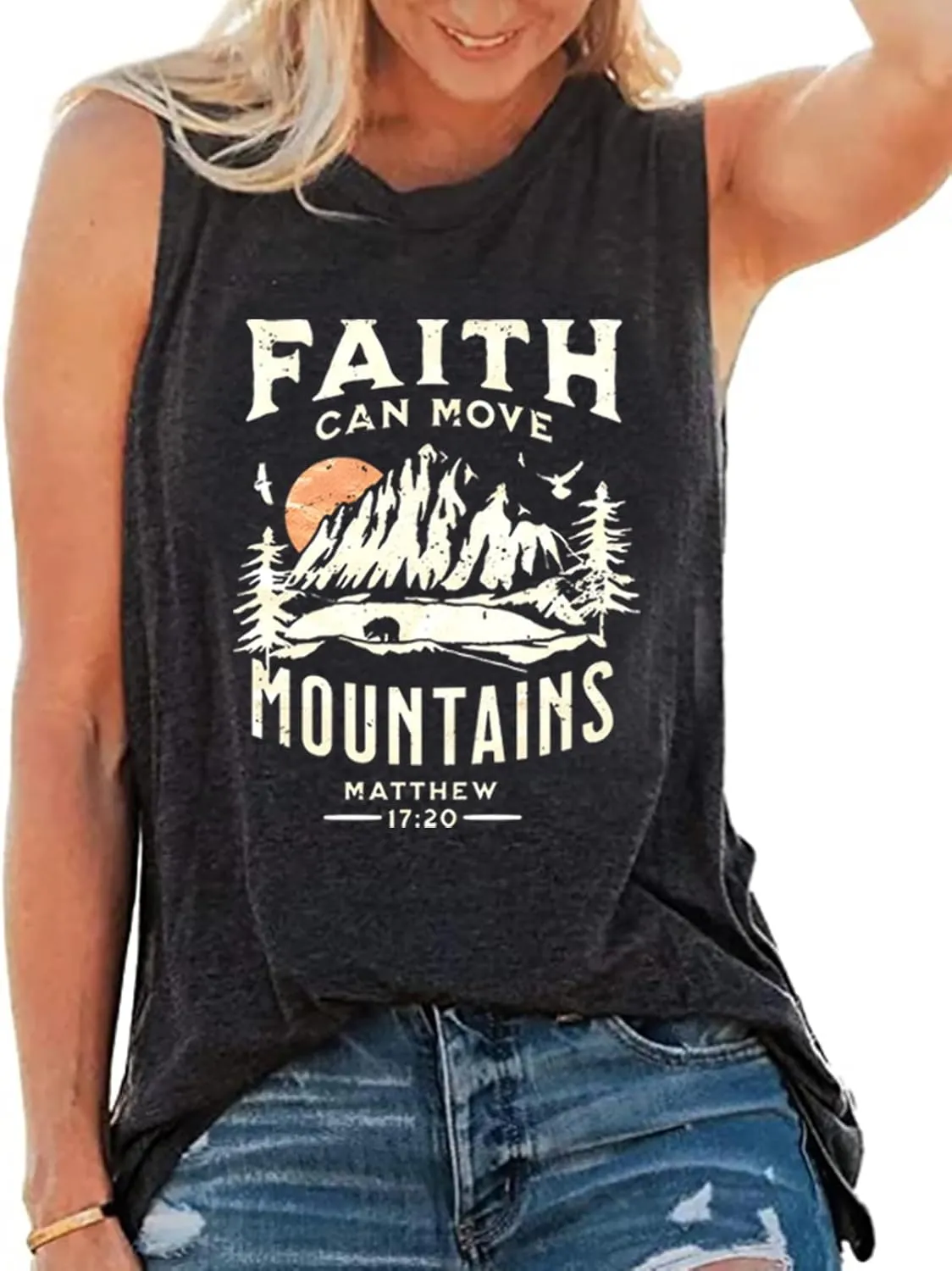 Faith Can Move Mountains Tank Top Women Christian Sleeveless Shirt Religious Faith Vest Shirt Camping Hiking Tee Tops