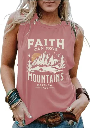 Faith Can Move Mountains Tank Top Women Christian Sleeveless Shirt Religious Faith Vest Shirt Camping Hiking Tee Tops