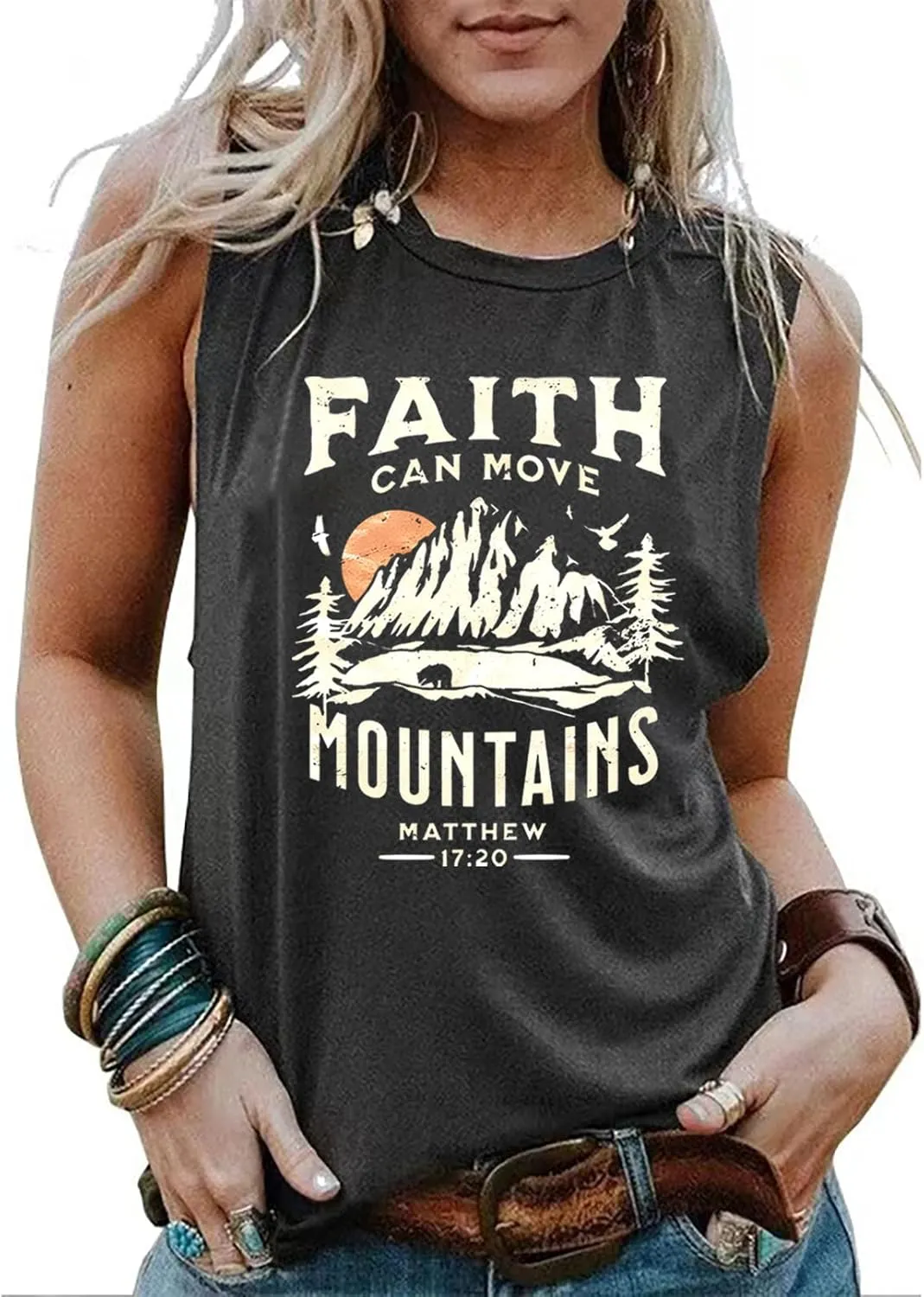 Faith Can Move Mountains Tank Top Women Christian Sleeveless Shirt Religious Faith Vest Shirt Camping Hiking Tee Tops