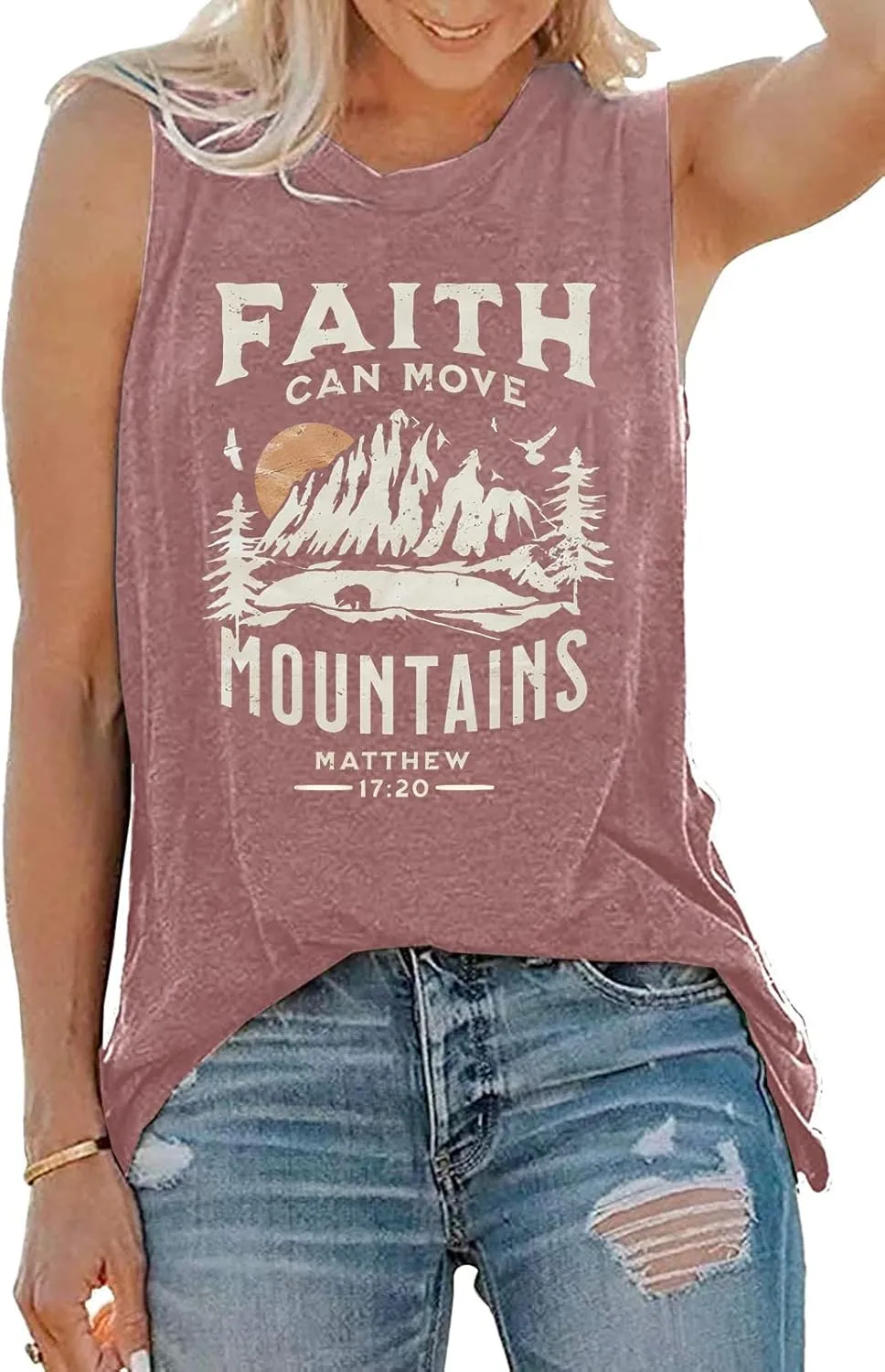 Faith Can Move Mountains Tank Top Women Christian Sleeveless Shirt Religious Faith Vest Shirt Camping Hiking Tee Tops