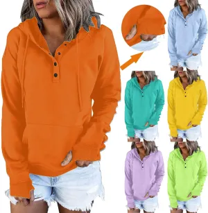 Fall Hoodies for Women Fashion 2023 Button Down Thumb Hole Hooded Sweatshirt Casual Pullover Tops with Kangaroo Pocket