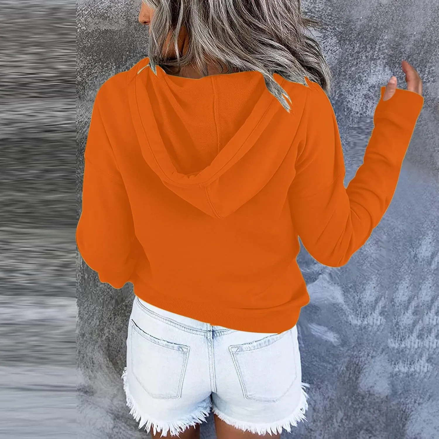 Fall Hoodies for Women Fashion 2023 Button Down Thumb Hole Hooded Sweatshirt Casual Pullover Tops with Kangaroo Pocket