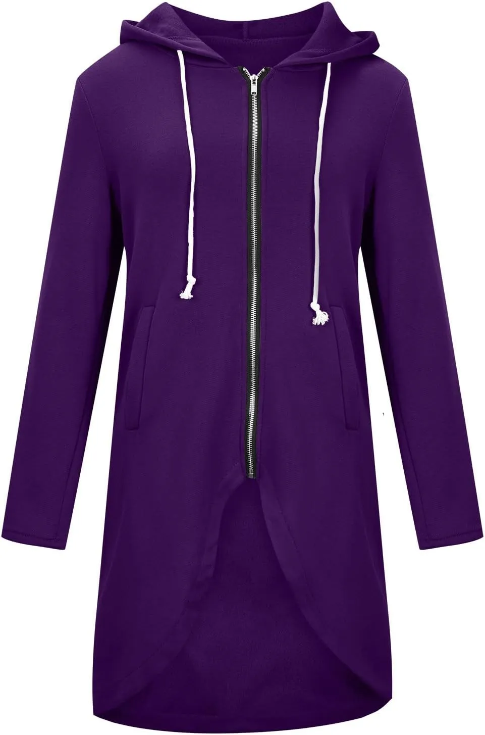 fartey Zip Up Hoodie Women Casual Oversized Long Hoodies Long Sleeve Drawstring Asymmetrical Tunic Sweatshirts With Pockets