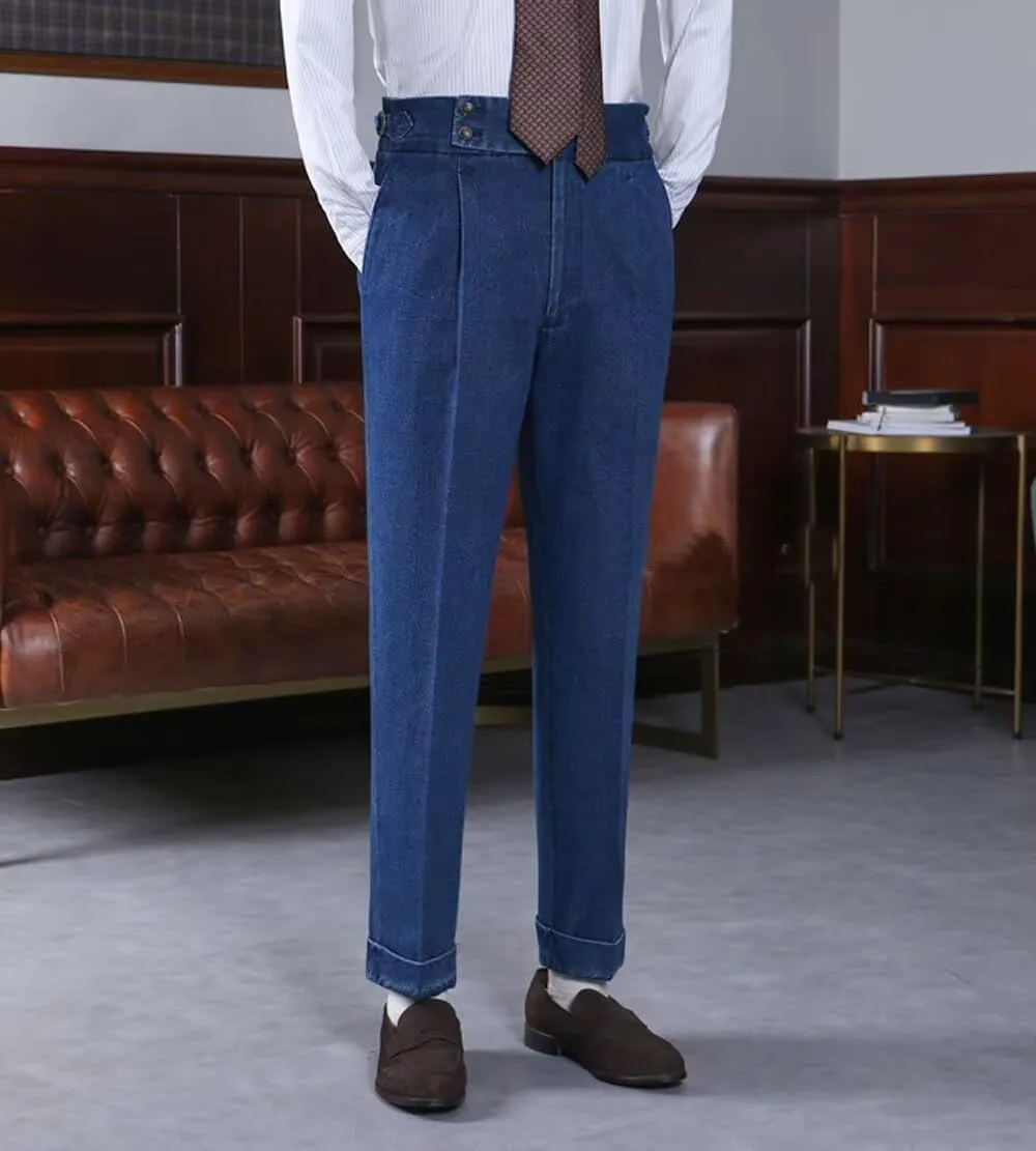 Fashion Denim Suits for Men Double Breasted Prom Tuxedos Peak Lapel 2 Pieces Blazer Pants for Evening Party