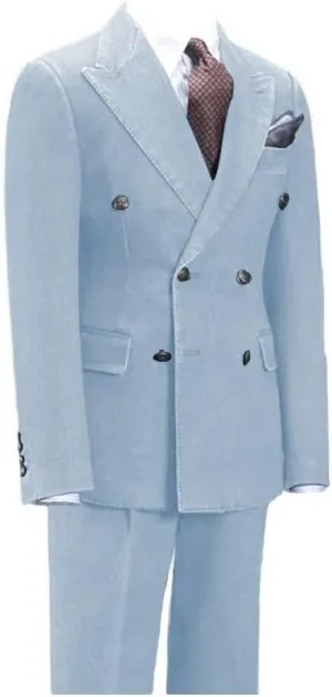 Fashion Denim Suits for Men Double Breasted Prom Tuxedos Peak Lapel 2 Pieces Blazer Pants for Evening Party
