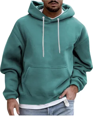 Fashion Hoodies for Men Plus Size Solid Long Sleeve Drawstring Pullover 2024 Fall Winter Hooded Sweatshirts