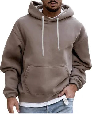 Fashion Hoodies for Men Plus Size Solid Long Sleeve Drawstring Pullover 2024 Fall Winter Hooded Sweatshirts