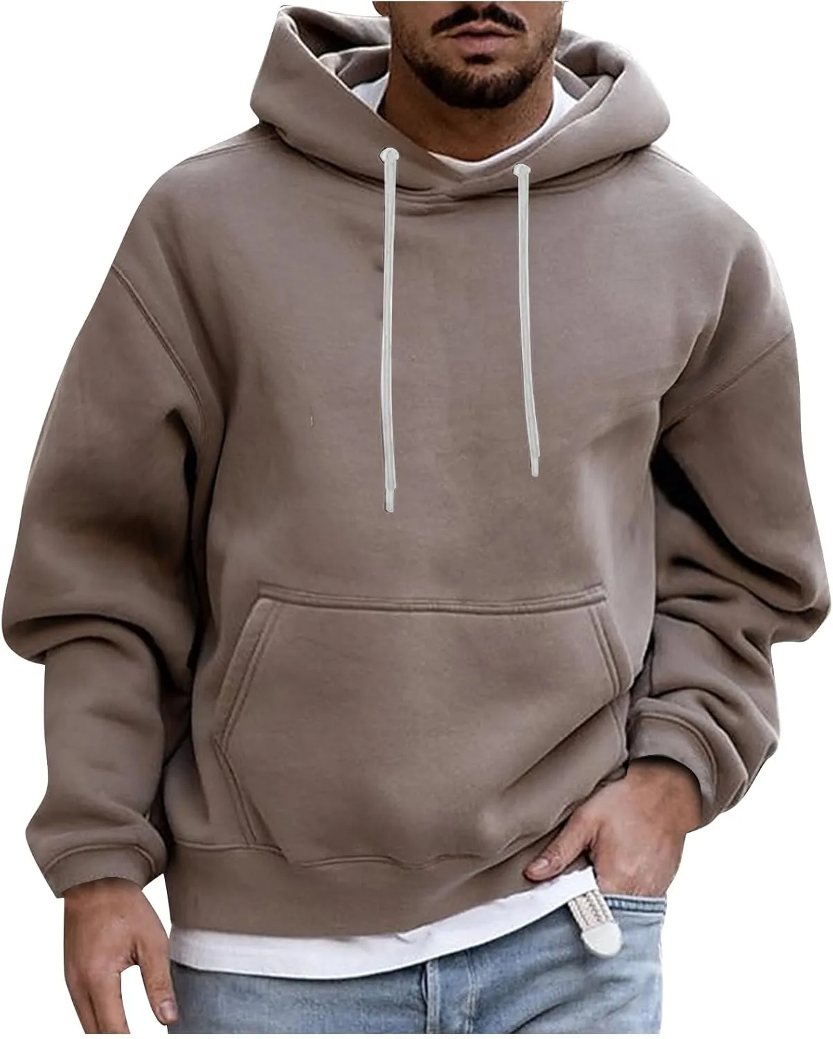 Fashion Hoodies for Men Plus Size Solid Long Sleeve Drawstring Pullover 2024 Fall Winter Hooded Sweatshirts