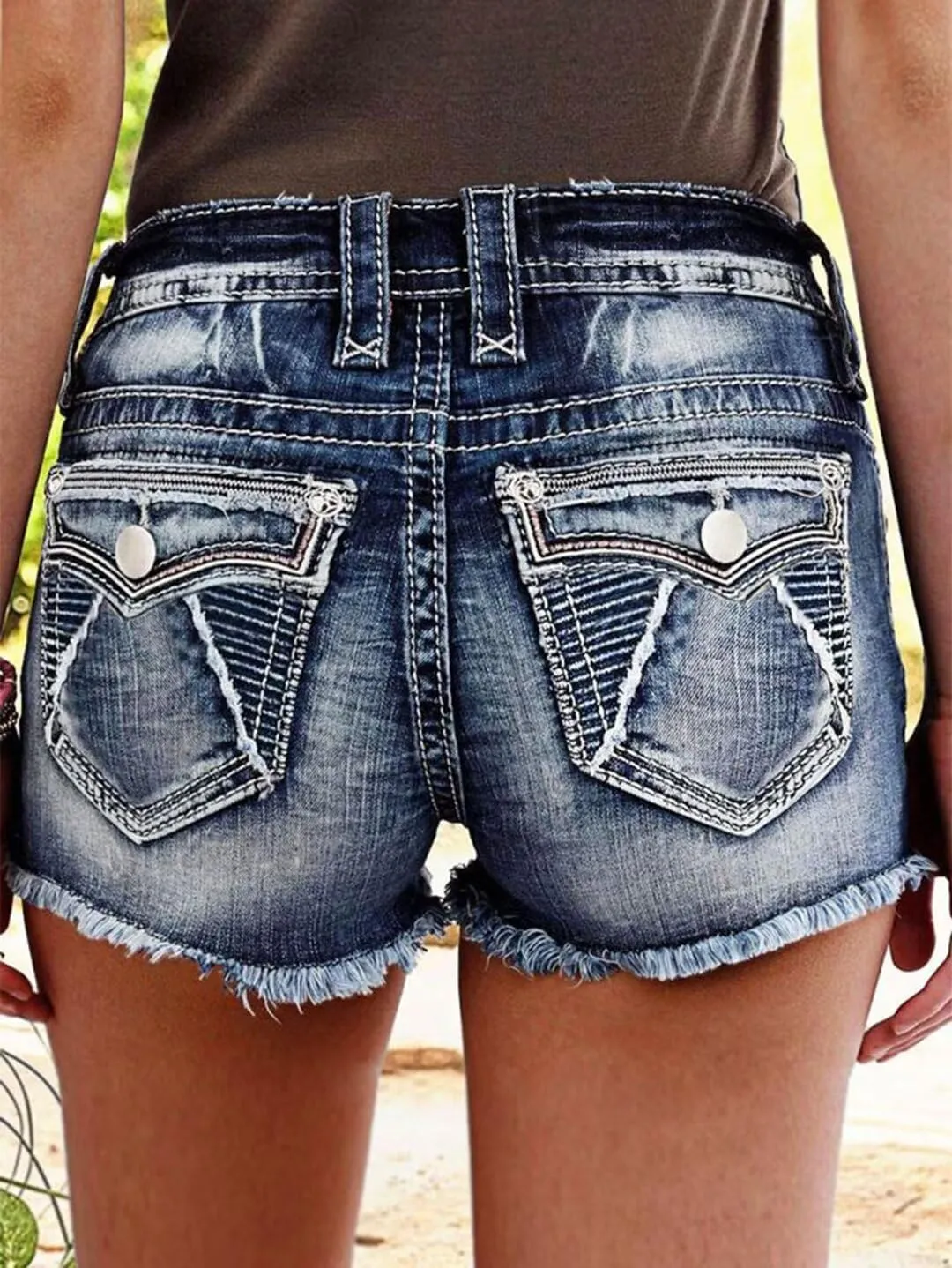 Flamingals Women's Ripped Stretchy Jean Shorts Mid Rise Skinny Denim Shorts Distressed Frayed Raw Hem Casual Summer Shorts
