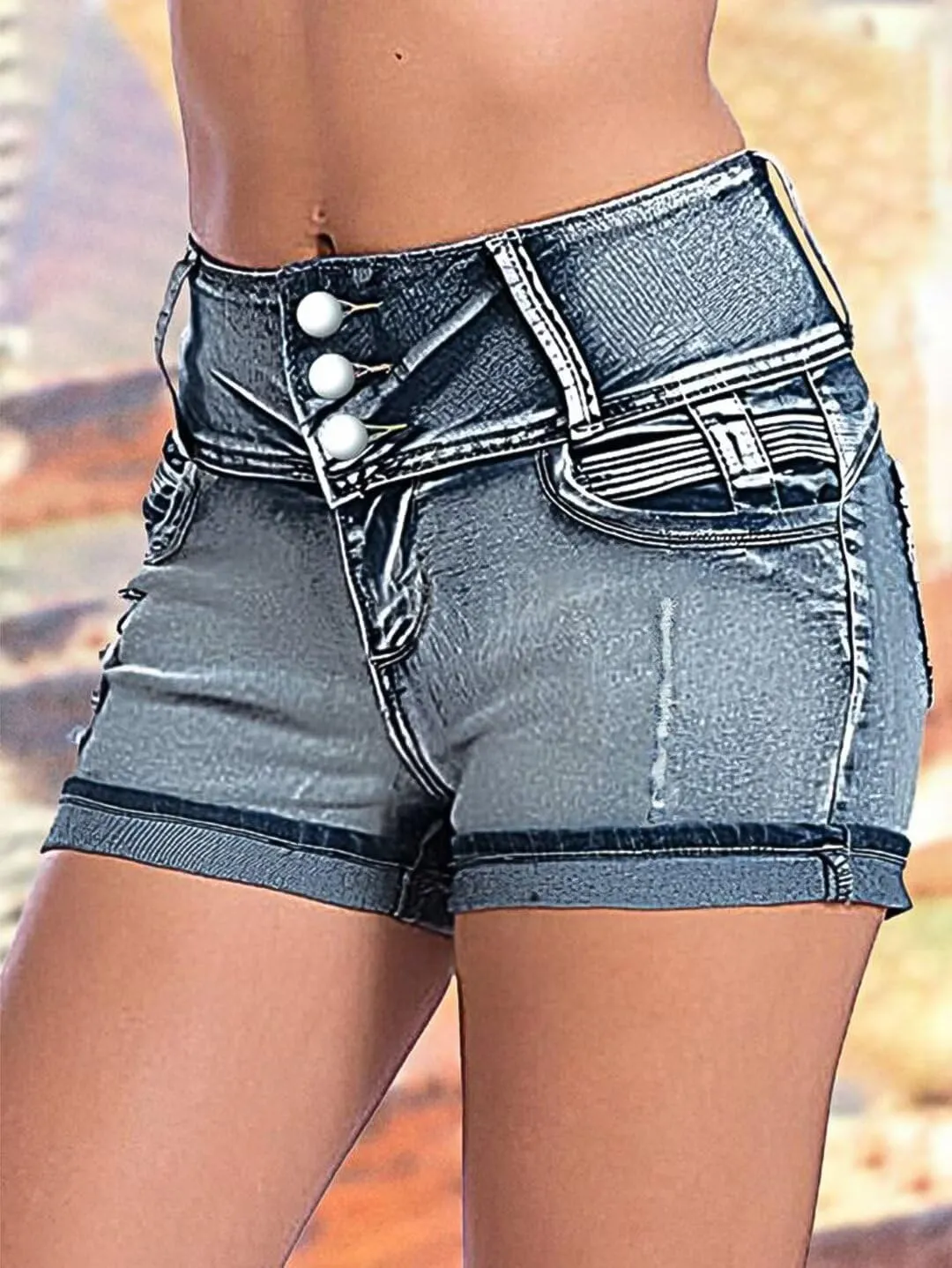 Flamingals Women's Ripped Stretchy Jean Shorts Mid Rise Skinny Denim Shorts Distressed Frayed Raw Hem Casual Summer Shorts