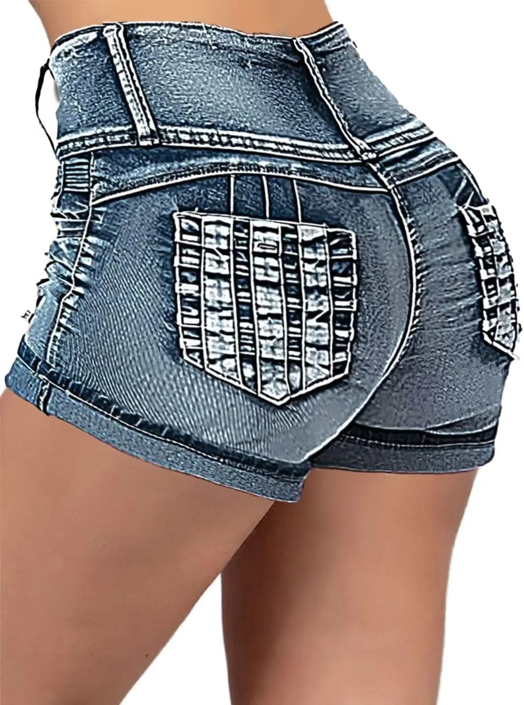 Flamingals Women's Ripped Stretchy Jean Shorts Mid Rise Skinny Denim Shorts Distressed Frayed Raw Hem Casual Summer Shorts