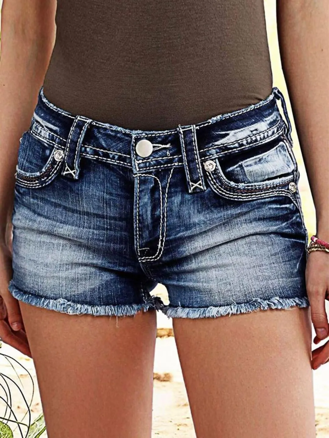 Flamingals Women's Ripped Stretchy Jean Shorts Mid Rise Skinny Denim Shorts Distressed Frayed Raw Hem Casual Summer Shorts