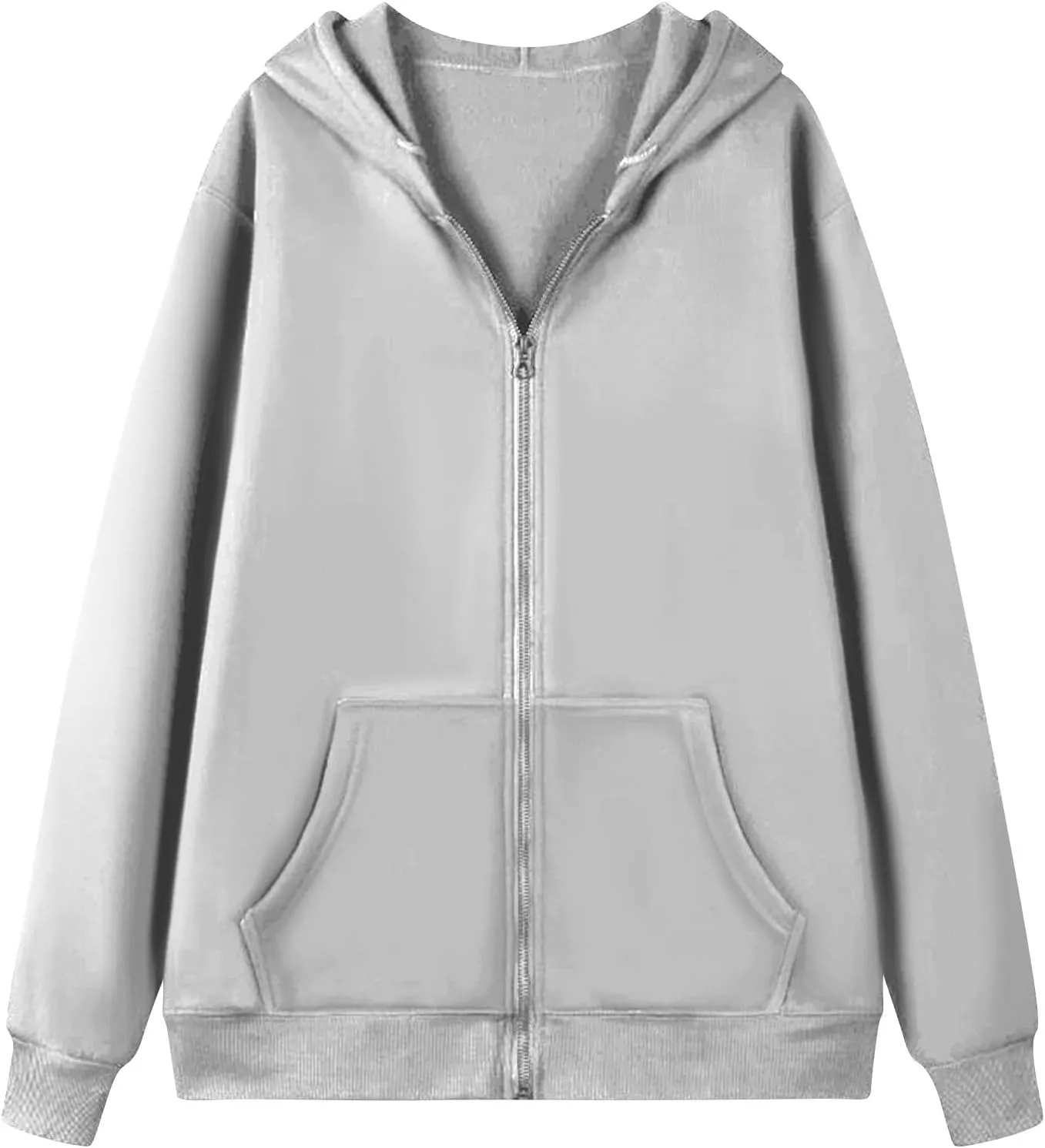 Fleece Zip Up Hoodie Women Oversized Drawstring Hooded Sherpa Jacket Full Zipper Baggy Fuzzy Sweatshirts with Pockets
