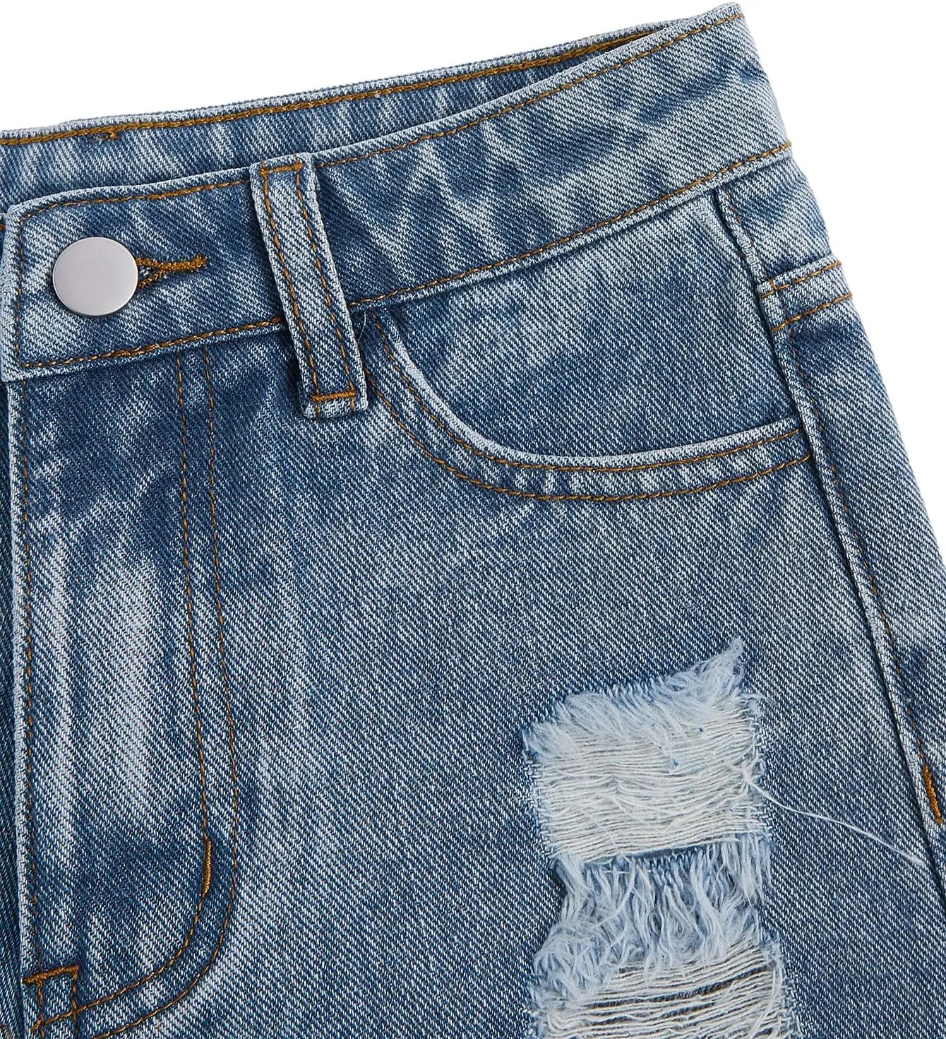 Floerns Girls Ripped Raw Trim Shorts High Waist Straight Leg Denim Shorts