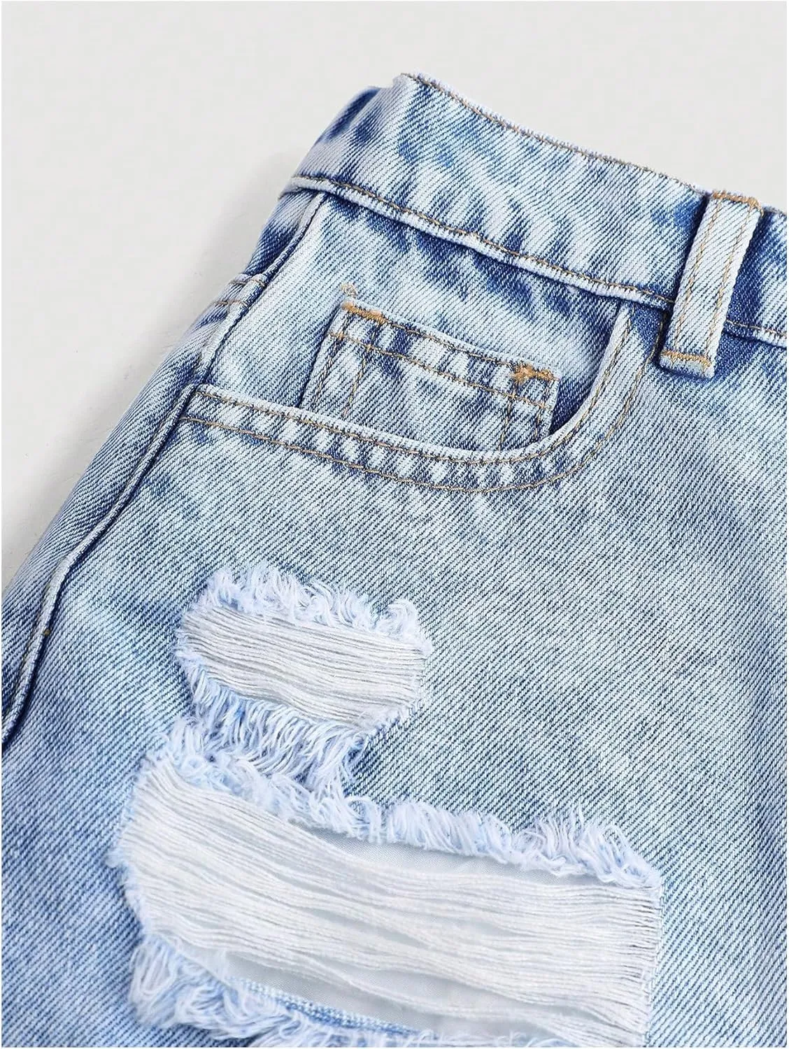 Floerns Girls Ripped Raw Trim Shorts High Waist Straight Leg Denim Shorts