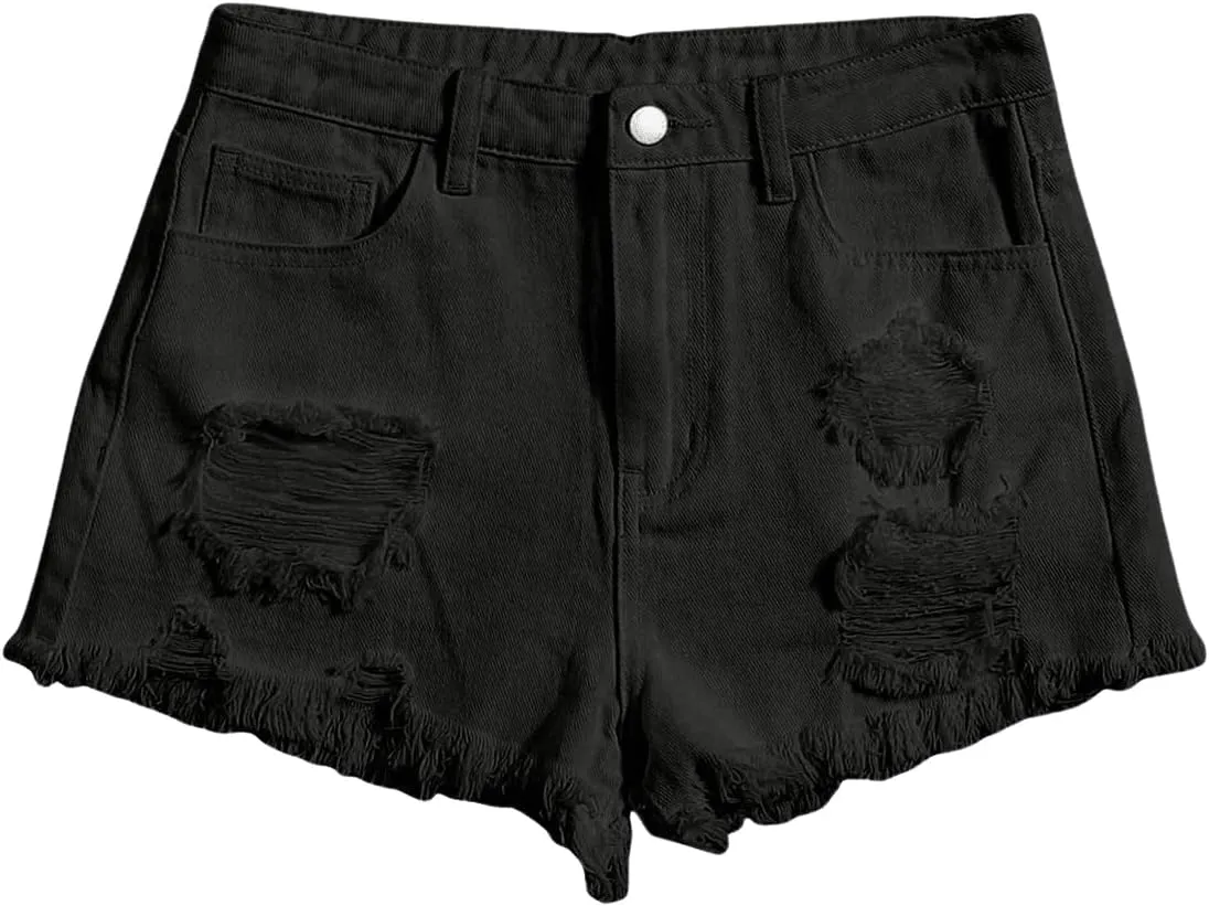 Floerns Girls Ripped Raw Trim Shorts High Waist Straight Leg Denim Shorts