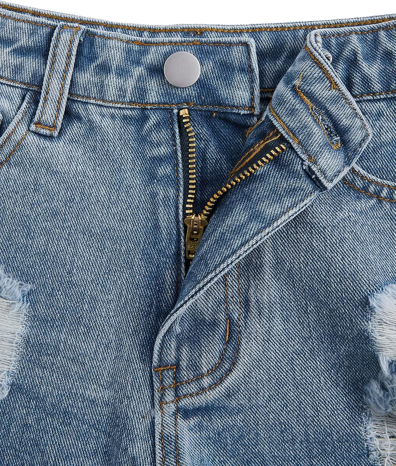 Floerns Girls Ripped Raw Trim Shorts High Waist Straight Leg Denim Shorts