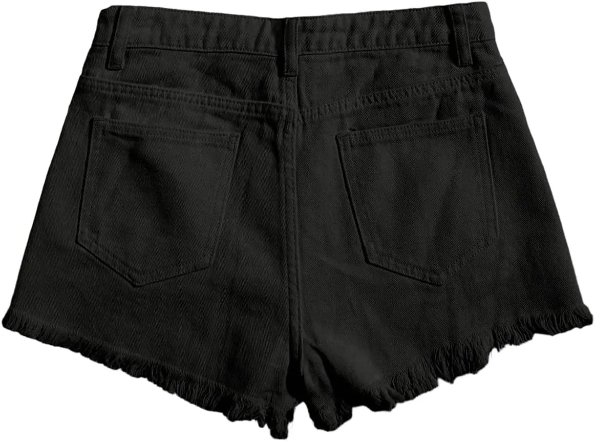 Floerns Girls Ripped Raw Trim Shorts High Waist Straight Leg Denim Shorts
