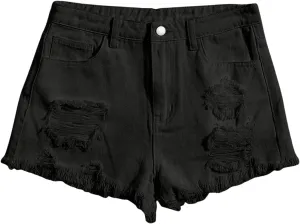 Floerns Girls Ripped Raw Trim Shorts High Waist Straight Leg Denim Shorts