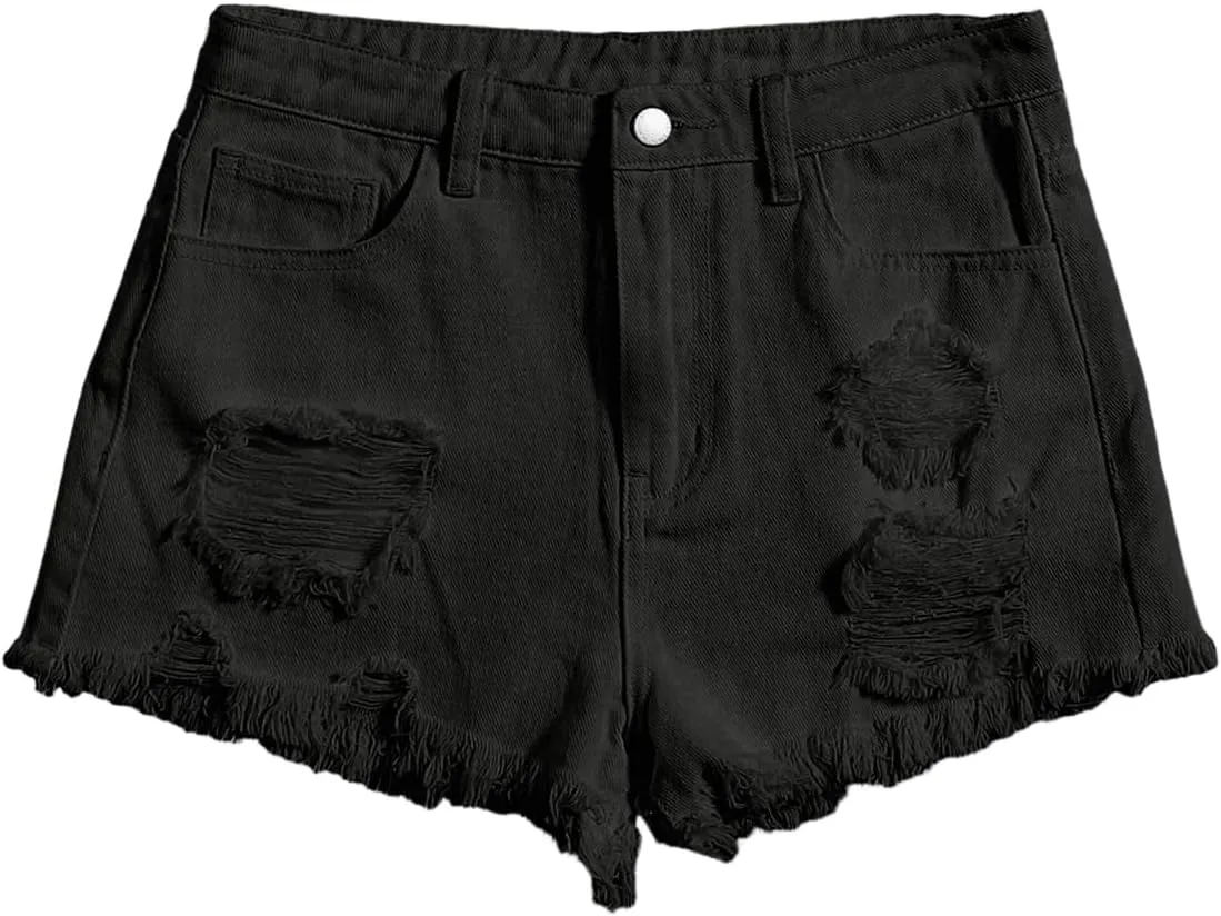 Floerns Girls Ripped Raw Trim Shorts High Waist Straight Leg Denim Shorts