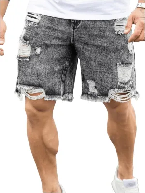 Floerns Men's Ripped Raw Hem Denim Shorts Plain Frayed Bermuda Jeans Shorts