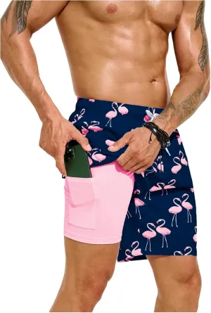 Floerns Men's Swim Trunks with Compression Quick Dry Shorts Swim Board Shorts