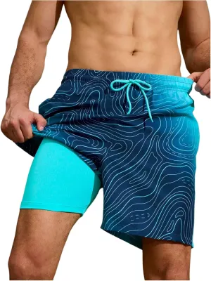 Floerns Men's Swim Trunks with Compression Quick Dry Shorts Swim Board Shorts