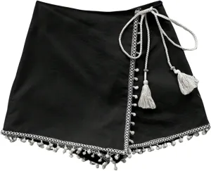 Floerns Women's Asymmetrical Hem Wrap Skirt Shorts Drawstring Side Tassel Binding Skort Shorts