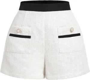 Floerns Women's Elegant Wide Leg Shorts Contrast Binding High Waist Casual Shorts
