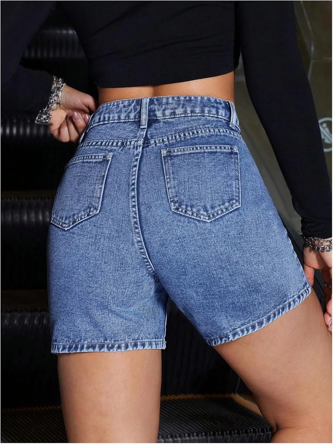 Floerns Women's High Waist Denim Shorts Summer Straight Leg Jean Shorts with Pocket
