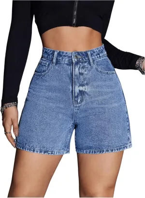 Floerns Women's High Waist Denim Shorts Summer Straight Leg Jean Shorts with Pocket