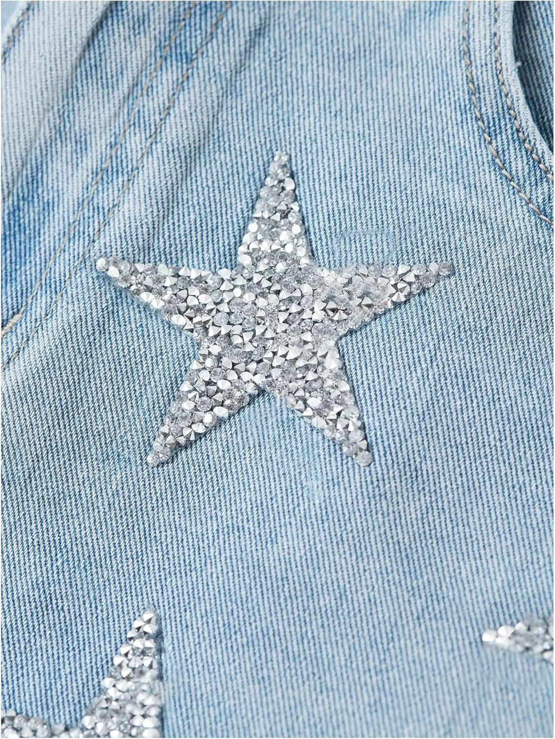 Floerns Women's Y2k Denim Shorts Sparkly Star Ripped Raw Hem Club Jean Shorts