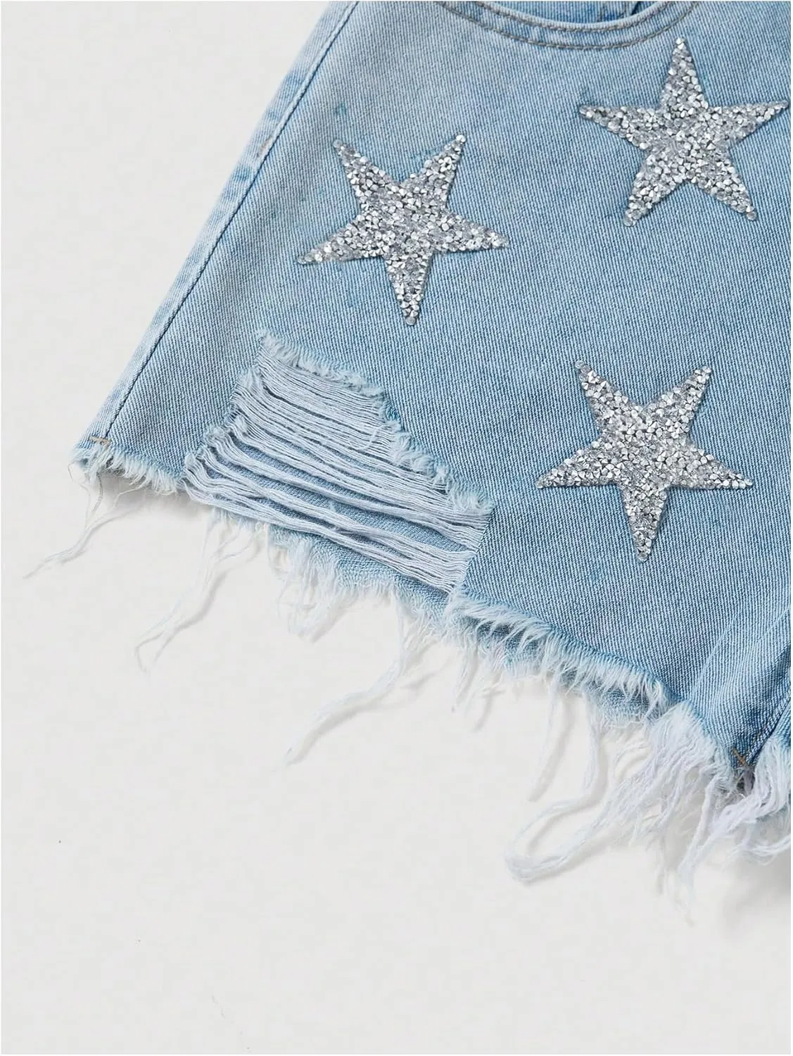 Floerns Women's Y2k Denim Shorts Sparkly Star Ripped Raw Hem Club Jean Shorts