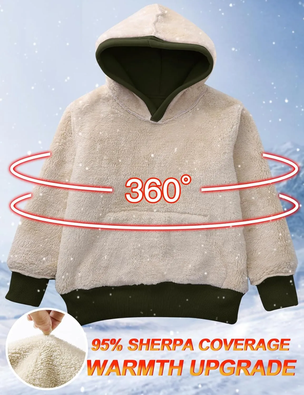 Flygo Unisex Boys Girls Fleece Lined Sherpa Hoodie Kids Warm Winter Hoodies Pullover Hooded Sweatshirt Sweater 4-13Y
