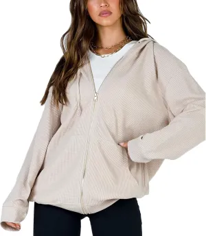 FOMOYUU Womens Oversized Zip Up Hoodie Y2K Jacket Baggy Loose Basic Zipper Hooded Sweatshirt Coat