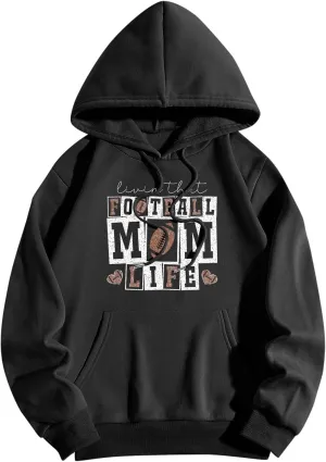 Football Mom Sweatshirt for Women Oversized Graphic Hoodies with Pockets Long Sleeve Drawstring Hooded Pullover