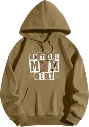 Football Mom Sweatshirt for Women Oversized Graphic Hoodies with Pockets Long Sleeve Drawstring Hooded Pullover