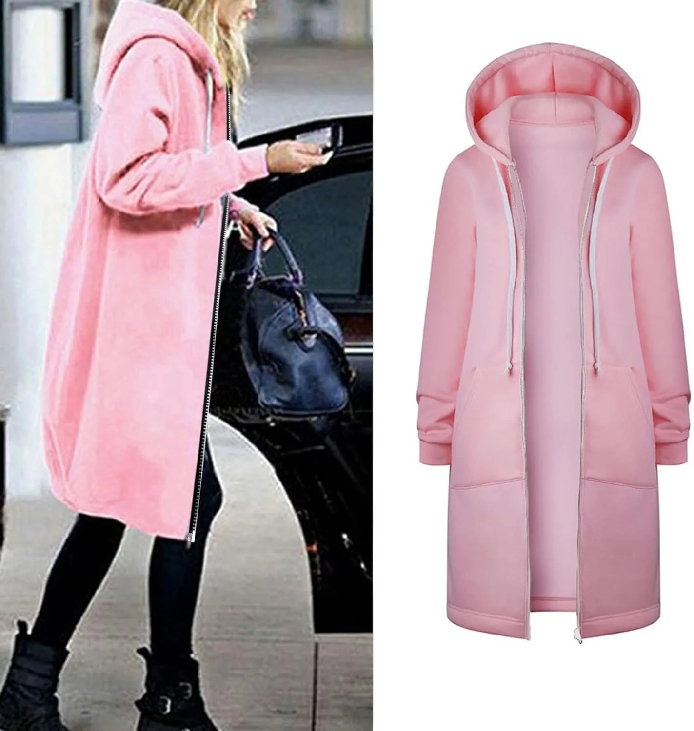 Full Zip Up Hoodies for Women Lightweight Long Sleeve Long Tunic Sweatshirt Oversize Casual Loose Outdoor Jackets Pockets
