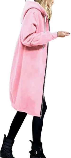 Full Zip Up Hoodies for Women Lightweight Long Sleeve Long Tunic Sweatshirt Oversize Casual Loose Outdoor Jackets Pockets