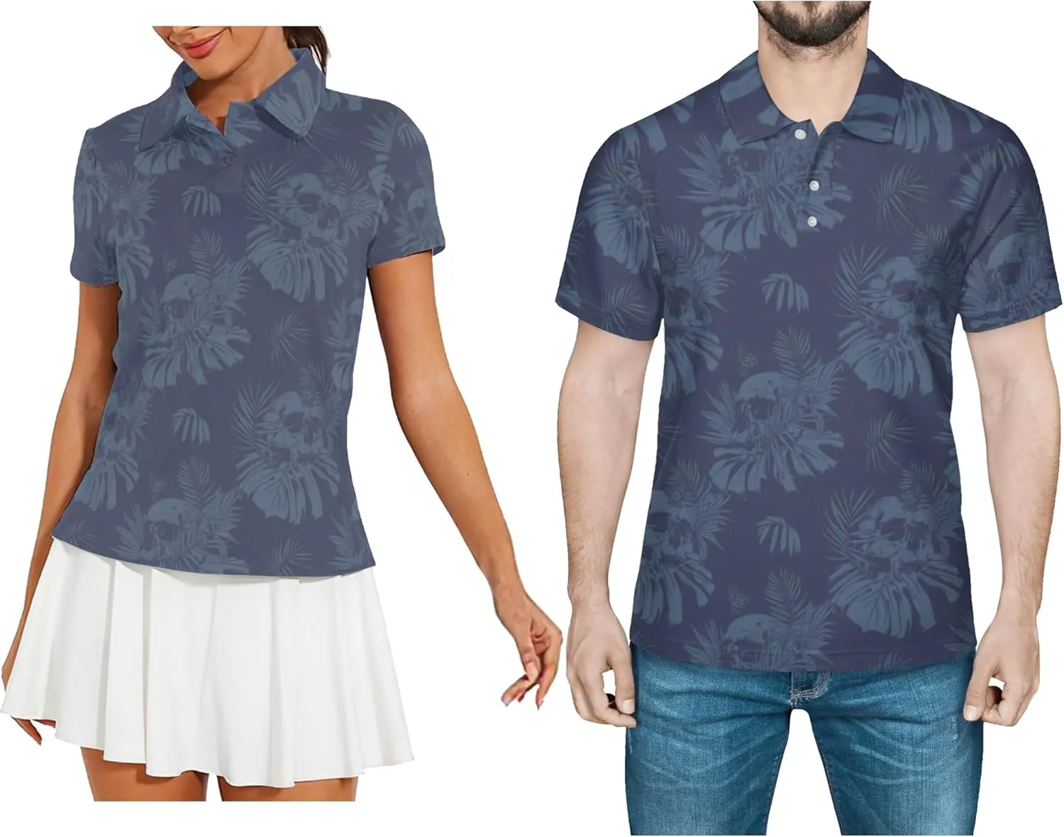 Funny Couple Golf Shirts,Matching Hawaiian Golf Shirt for Couple,Moisture Wicking Couple Polo Shirt for Men Women