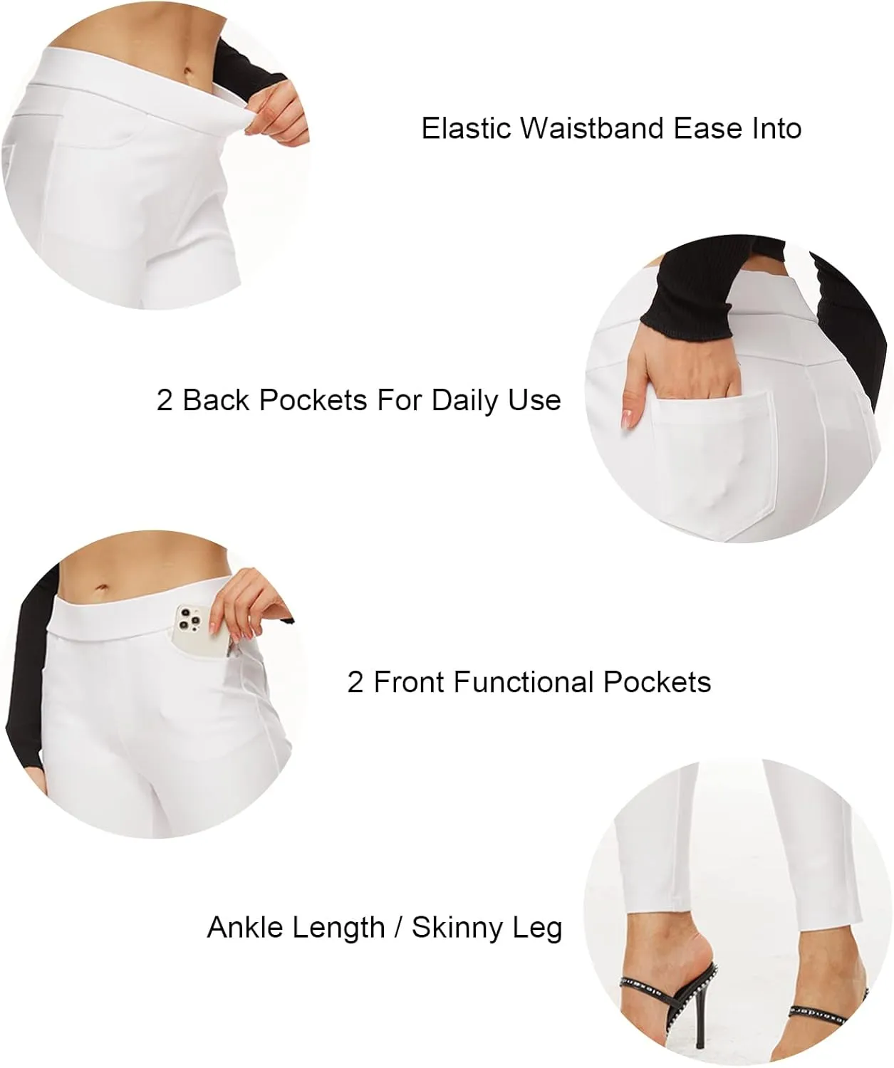 Ginasy Dress Pants for Women Business Casual Stretch Pull On Work Office Dressy Leggings Skinny Trousers with Pockets