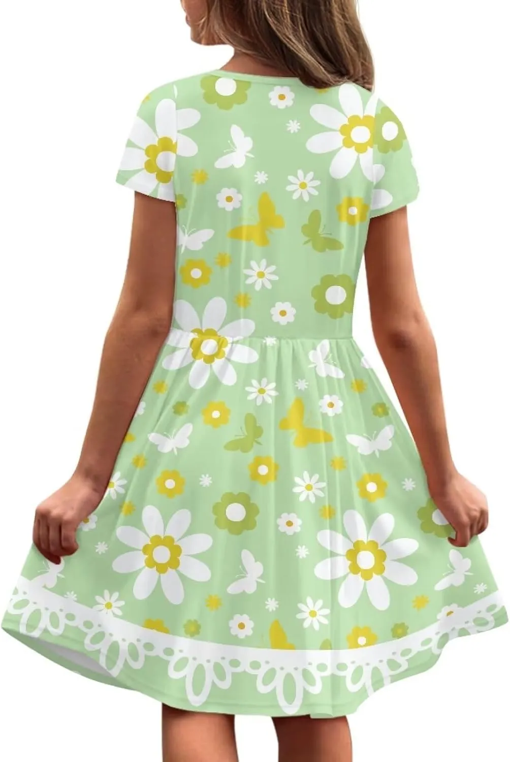 Girls Summer Dress Short Sleeve Party Dresses for Girls 2-14