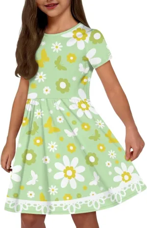 Girls Summer Dress Short Sleeve Party Dresses for Girls 2-14
