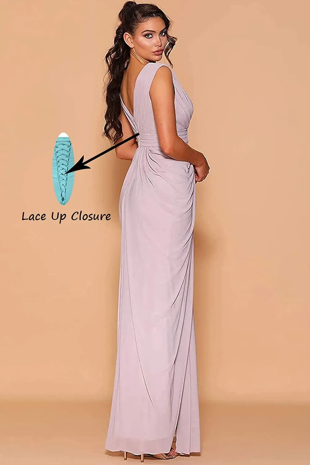 GOEBAODEEN V Neck Long Bridesmaid Dresses for Wedding Sheath Pleated Chiffon High Slit Formal Evening Gown