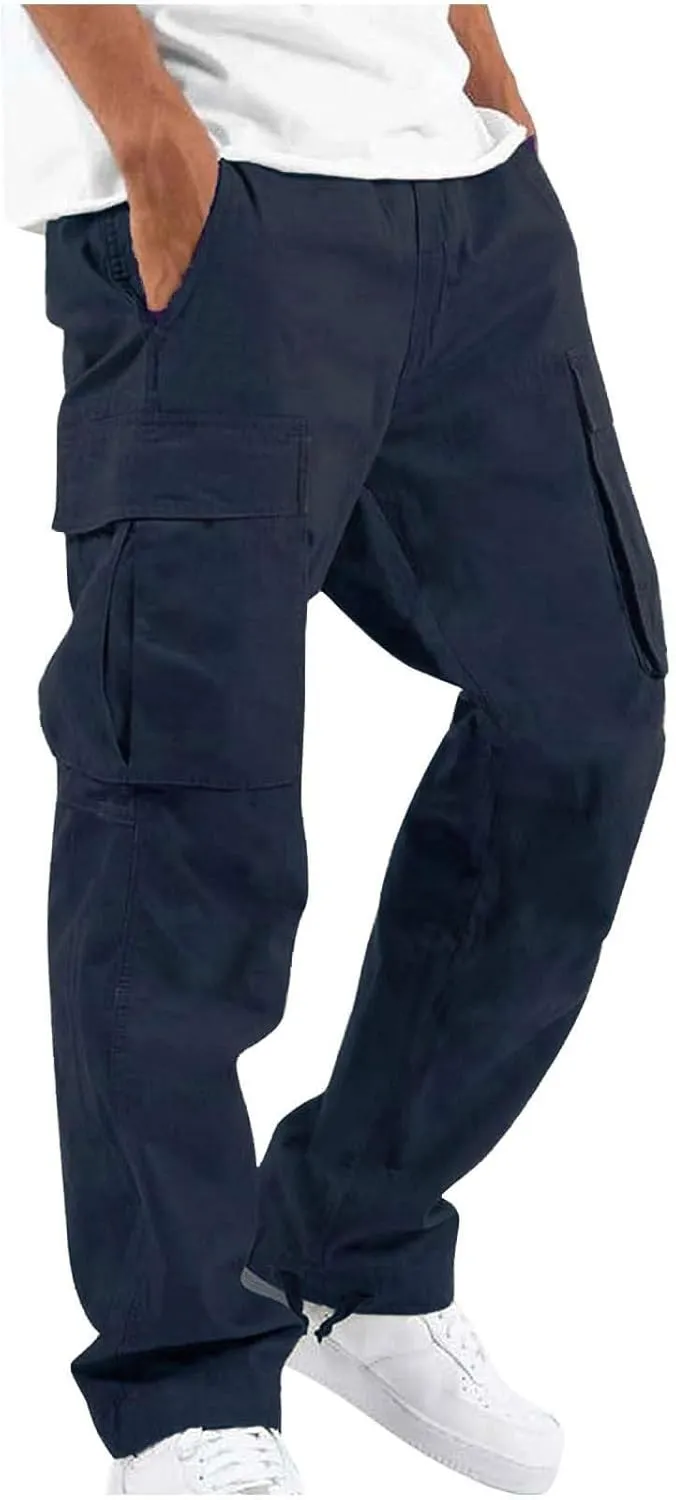 GOFULY Cargo Pants for Men Casual Drawstring Elastic Waist Baggy Sweatpants with Pocket Work Pants Athletic Joggers Trouser